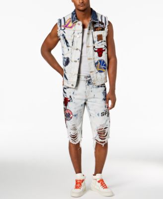 Unk - Men's NBA Patches Destroyed Denim Vest