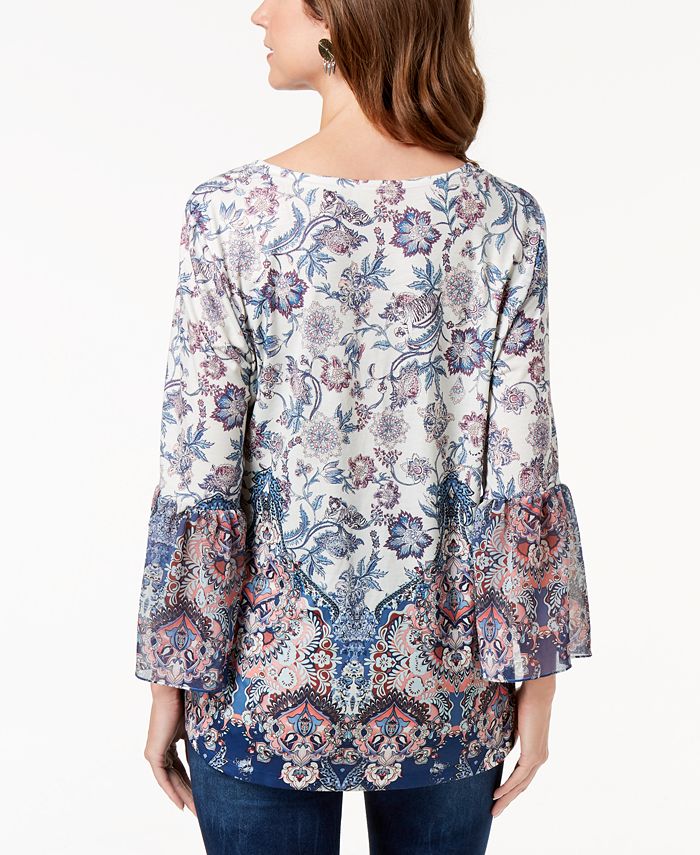 Style & Co Printed Flare-Sleeve Blouse, Created for Macy's - Macy's