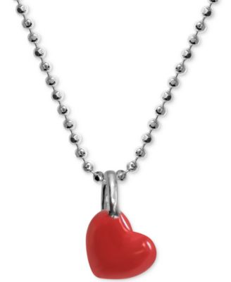 Red Enamel Heart 16" Pendant Necklace in Sterling Silver