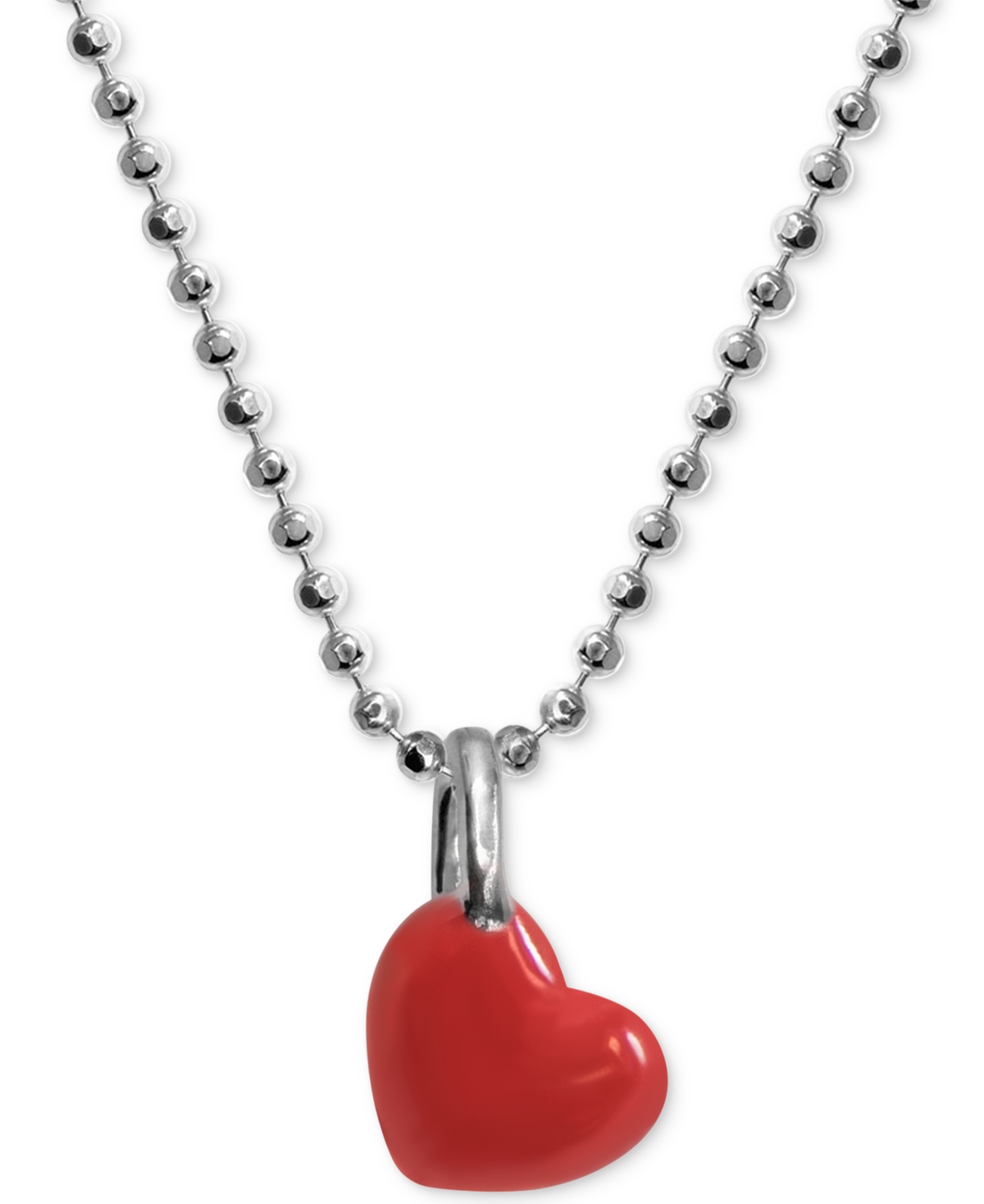 Red Enamel Heart 16" Pendant Necklace in Sterling Silver - Sterling Silver