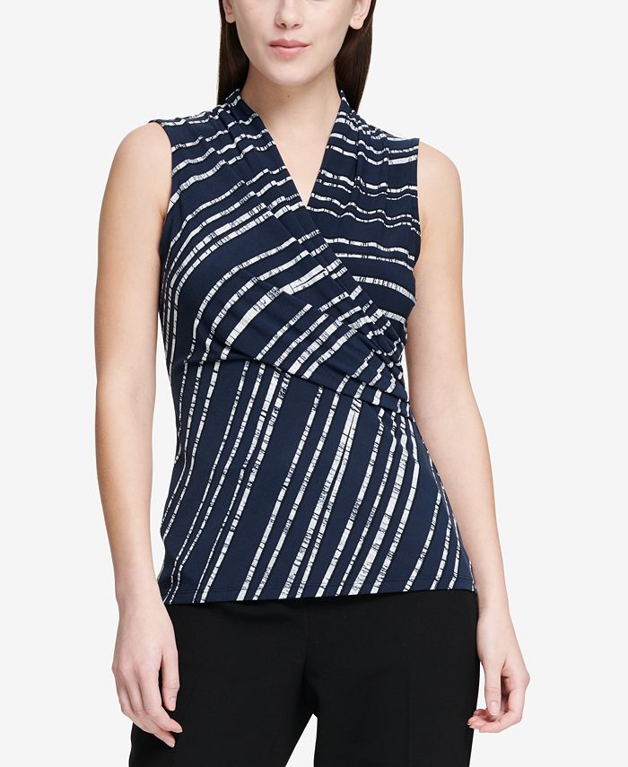 DKNY Striped Ruched Top, Created for Macy's & Reviews - Tops - Women ...