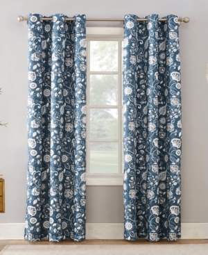 Sun Zero Jorah 40" X 84" Thermal Insulated Botanical Print Curtain In Blue