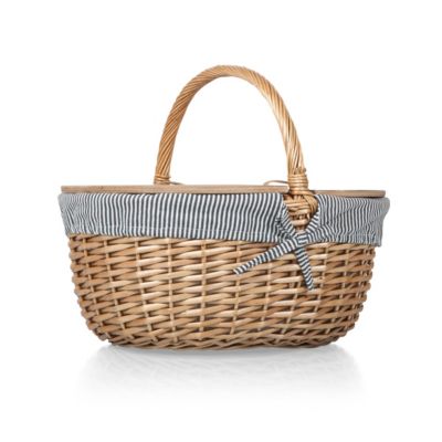Country Navy & White Striped Picnic Basket