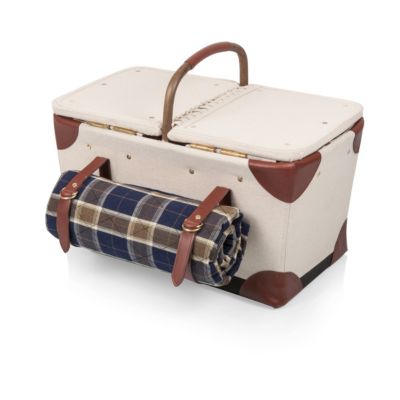 Pioneer Plaid-Accented Tan Picnic Basket
