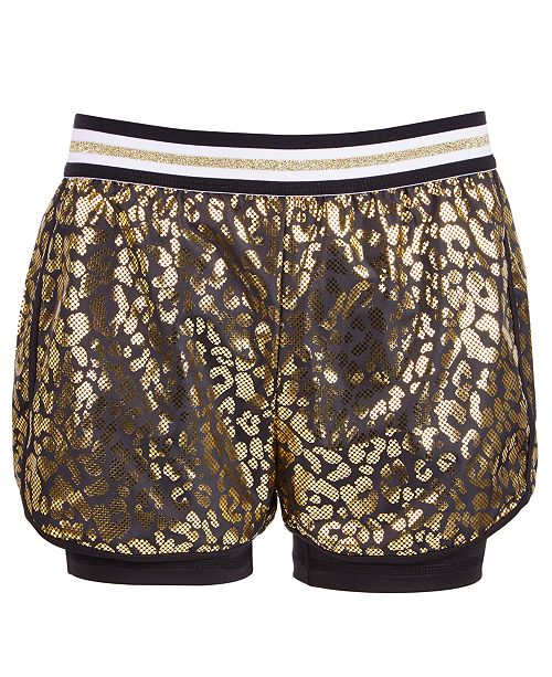Ideology Big Girls Leopard-Print Layered-Look Shorts, Created for Macy ...