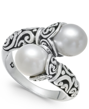 image of Cultured Freshwater Pearl (8-1/2mm) Scrollwork Bypass Ring in Sterling Silver