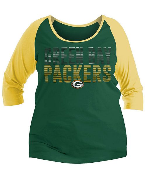 5th Ocean Women S Green Bay Packers Plus Size Colorblock Raglan