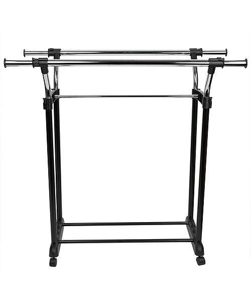 Home Basics Chrome Plated Steel Adjustable Double Rail Garment Rack Black