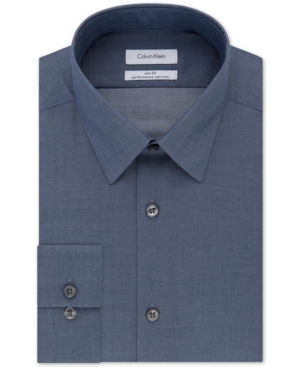 Shop Calvin Klein Steel Men's Slim-fit Non-iron Herringbone Dress Shirt In Stream