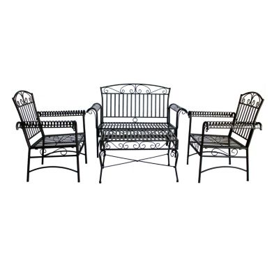 Courtyard Casual - Black Steel French Quarter Outdoor 4 pc Metal Seating Group