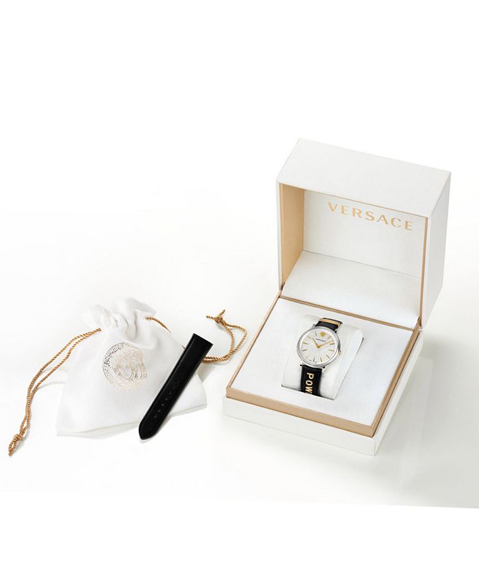 Versace Women's V-Circle Swiss Made Quartz Leather Strap Watch