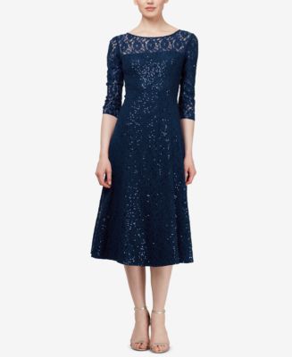 SL Fashions 3/4-Sleeve Sequin Lace Dress - Macy's