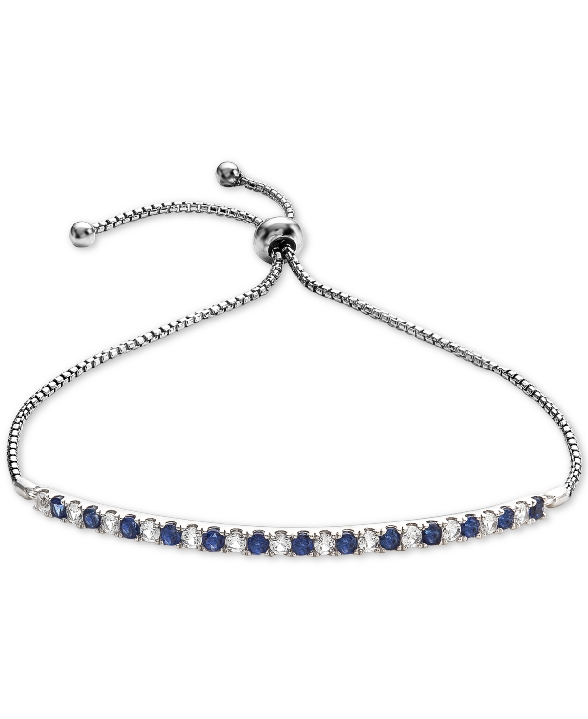 MACY'S LAB-GROWN SAPPHIRE (5/8 CT. T.W) & WHITE SAPPHIRE (5/8 CT. T.W.) BOLO BRACELET IN STERLING SILVER (A 