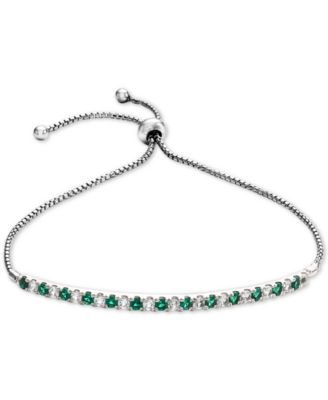 Macy's - Lab-Grown Ruby (5/8 ct. t.w.) & White Sapphire (5/8 ct. t.w.) Bolo Bracelet in Sterling Silver