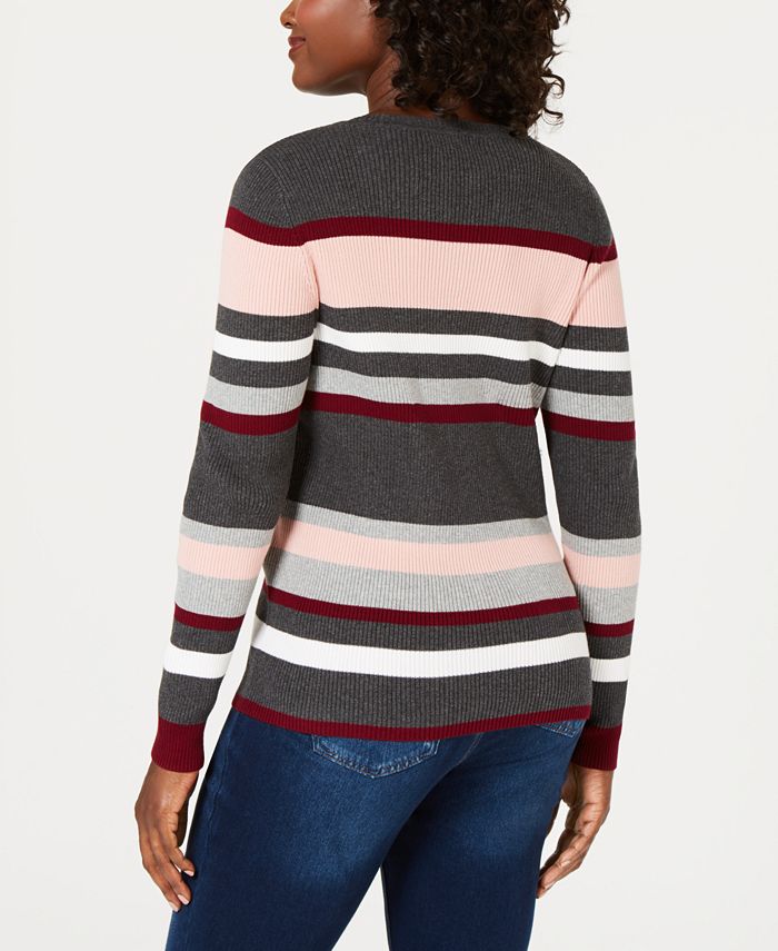 Karen Scott Cotton Striped Ribbed-Knit Sweater, Created for Macy's - Macy's