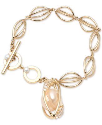 Carolee - Gold-Tone Crystal & Imitation Pearl Flex Bracelet