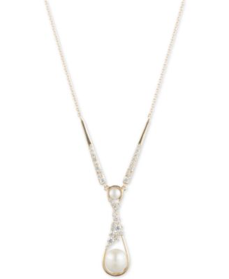 Carolee - Gold-Tone Crystal & Freshwater Pearl (5-10mm) 16" Lariat Necklace