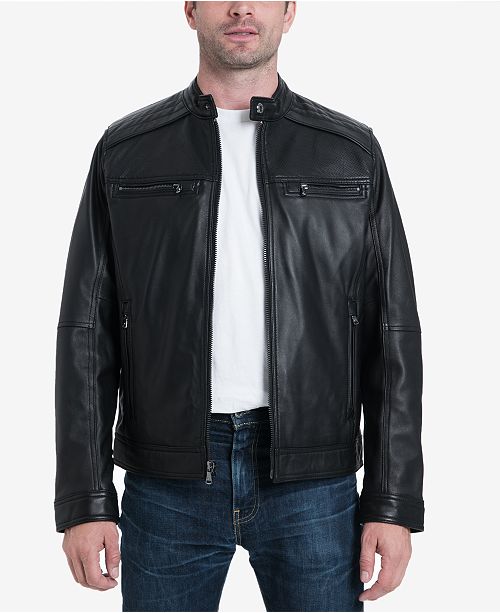 Michael Kors Men&#39;s Perforated Leather Moto Jacket, Created for Macy&#39;s & Reviews - Coats ...
