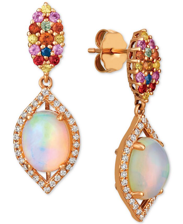 Le Vian - Opal (1-5/8 ct. t.w.), Multi-Sapphire (1/2 ct. t.w.) and Diamond (1/4 ct. t.w.) Drop Earrings in 14k Rose Gold