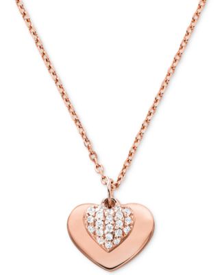 Michael Kors Women's Mini Pavé Heart Sterling Silver Necklace, 16