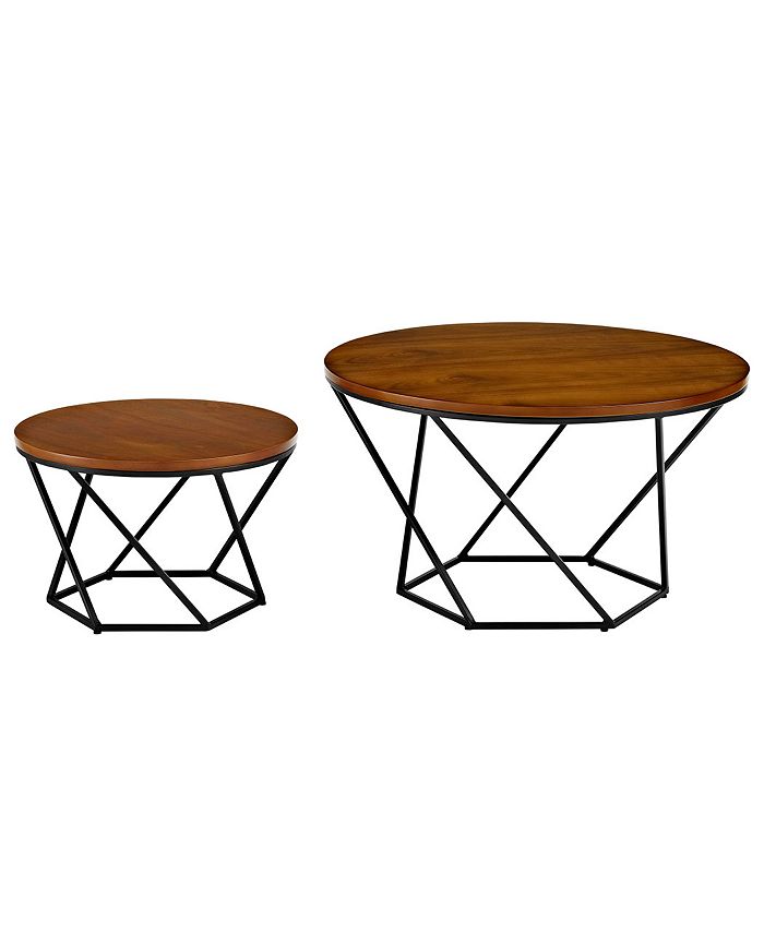 Walker Edison Geometric Nesting Coffee Table Set Walnut/Black Macy's