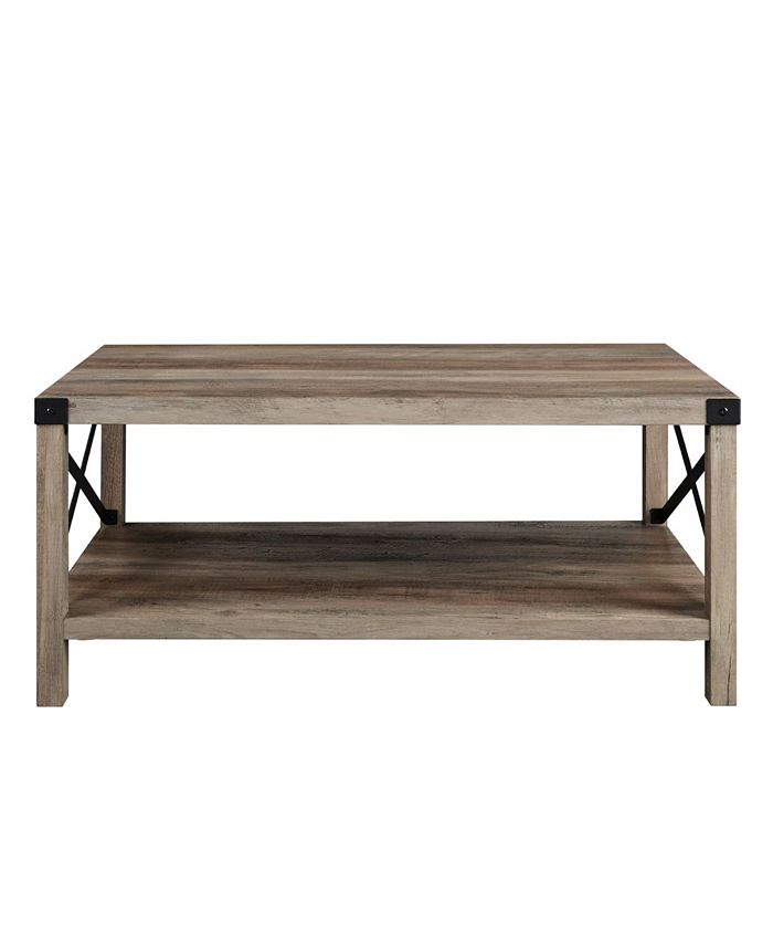 Walker Edison 40" Farmhouse Metal X Coffee Table in Grey Wash with Black Accents Macy's