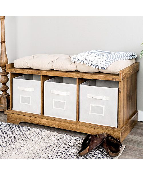 Walker Edison 42 Wood Storage Bench With Totes And Cushion Barnwood Reviews Home Macy S