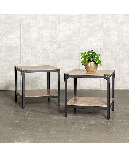 Walker Edison Set of 2 20" Rustic Wood and Metal Angle Iron End Tables