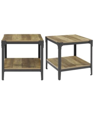 Walker Edison Angle Iron Rustic Wood End Table, Set of 2 - Macy's