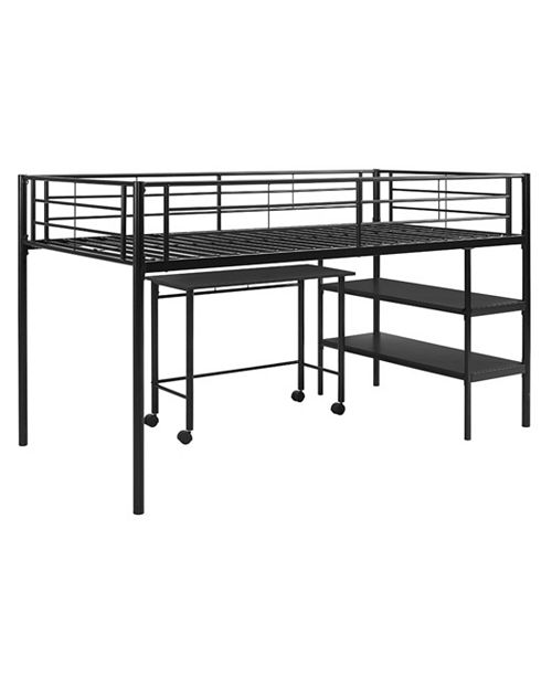 Walker Edison Premium Metal Twin Low Loft Bed With Desk Black