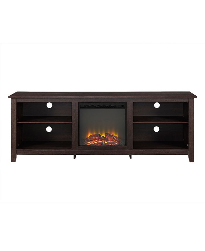 Walker Edison 70" Wood Media TV Stand Console with Fireplace Espresso