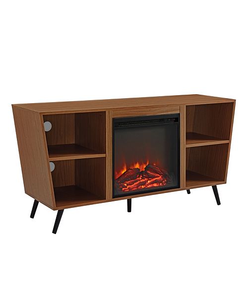 Walker Edison 52 Angled Side Fireplace Console With Metal Legs