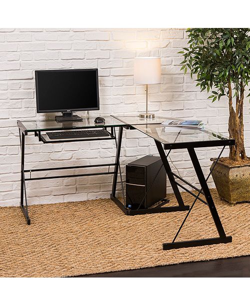 Walker Edison 51 Home Office L Shaped Glass Corner Computer Desk