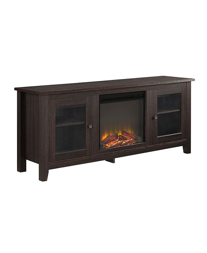 Walker Edison 58" Wood Media TV Stand Console with Fireplace Espresso