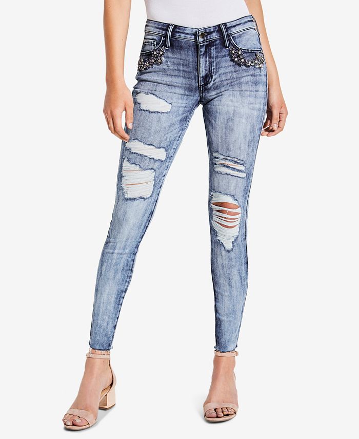 GUESS Crystal Ripped RhinestoneEmbellished Skinny Jeans Macy's