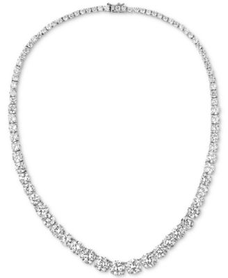 Tiara - Cubic Zirconia Graduated 18" Collar Necklace in Sterling Silver