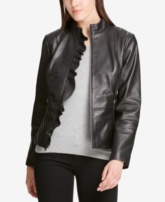 michael michael kors ruffle hem leather moto jacket