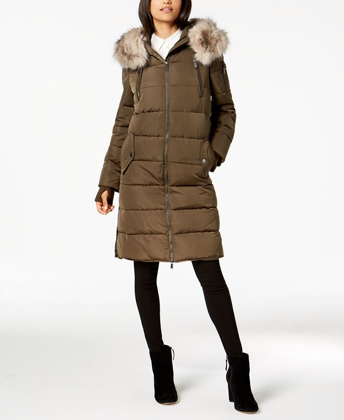 BCBGeneration Faux-Fur-Trim Hooded Puffer Coat - Macy's