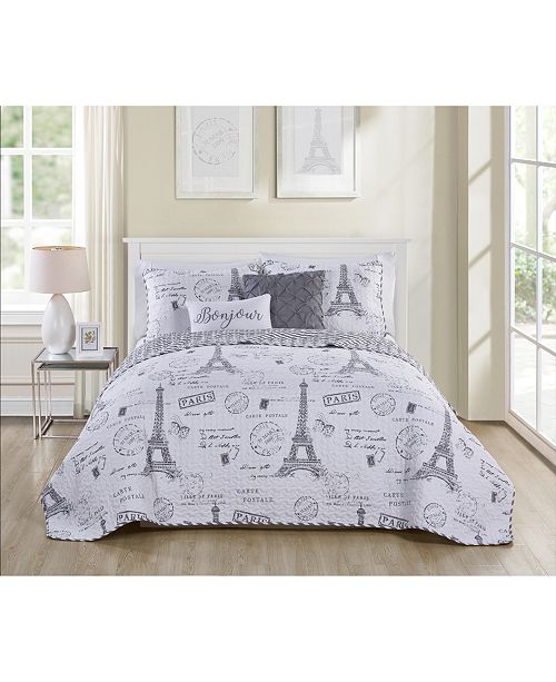 Vcny Home Paris Night Reversible 4 Pc Twin Quilt Set Bedding
