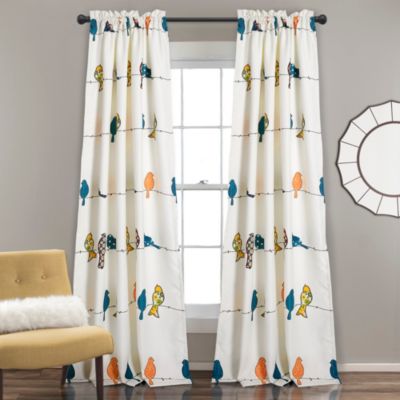 Rowley Birds Light Filtering Window Curtain Panels, Pair, 52" W x 84" L, Blue & Gray - Blue Curtains for Bedroom - Farmhouse Curtains for Windows