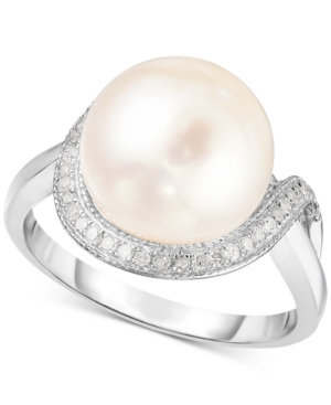 image of Cultured Freshwater Pearl (11mm) & Diamond (1/6 ct. t.w.) Ring in Sterling Silver