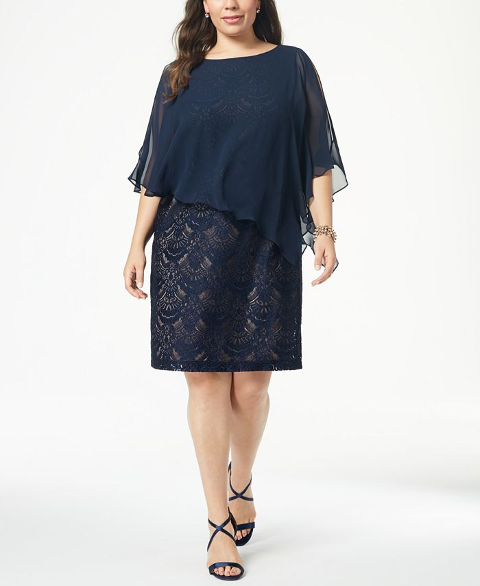 Connected Plus Size Asymmetrical-Overlay A-Line Dress - Macy's