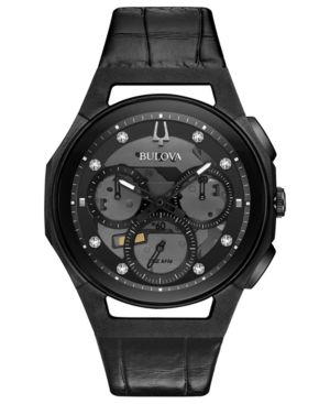 Bulova Men's Chronograph Curv Progressive Sport Diamond (1/10 Ct. T.w.) Black Alligator Leather Strap Watch