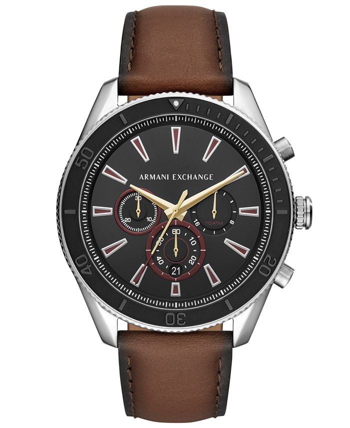 A|X Armani Exchange Men's Chronograph Enzo Brown Leather Strap Watch ...