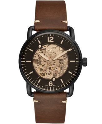 Fossil - Men's Automatic Commuter Brown Leather Strap Watch 42mm