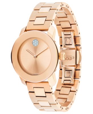 Movado Women's Swiss BOLD Rose Gold-Tone Stainless Steel Bracelet Watch ...