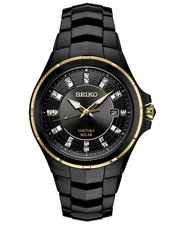 Seiko Men's Coutura Diamond-Accent Black Stainless Steel Bracelet Watch ...