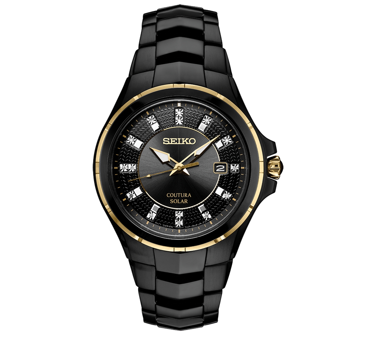 Men's Coutura Diamond-Accent Black Stainless Steel Bracelet Watch 42.5mm