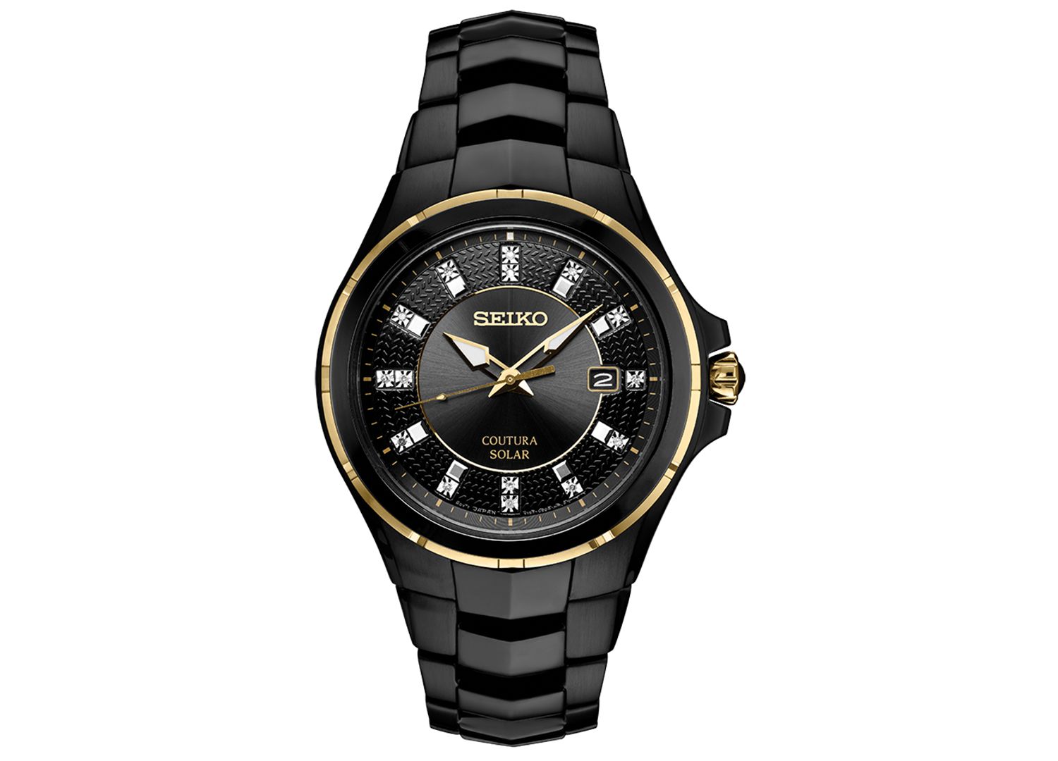 Men's Coutura Diamond-Accent Black Stainless Steel Bracelet Watch 42.5mm