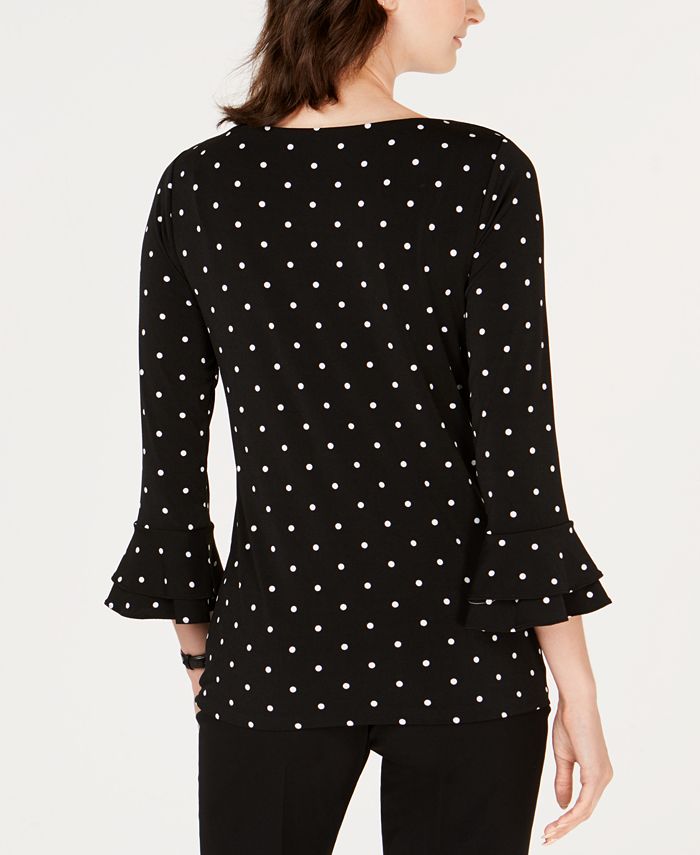 Charter Club Dot-Print Double-Ruffle Cuff Top, Created for Macy's - Macy's